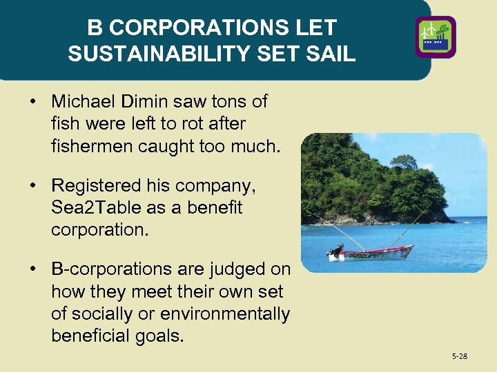 B CORPORATIONS LET SUSTAINABILITY SET SAIL • Michael Dimin saw tons of fish were