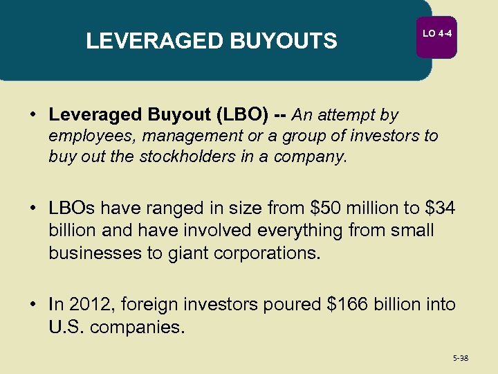 LEVERAGED BUYOUTS LO 4 -4 • Leveraged Buyout (LBO) -- An attempt by employees,