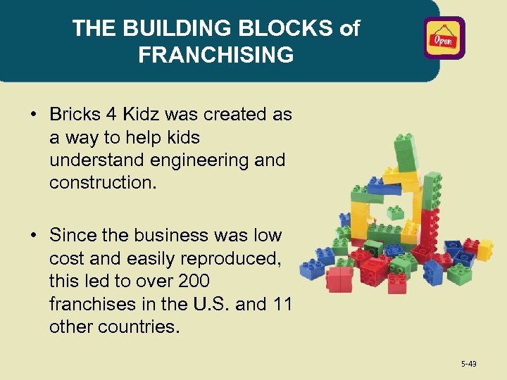 THE BUILDING BLOCKS of FRANCHISING • Bricks 4 Kidz was created as a way