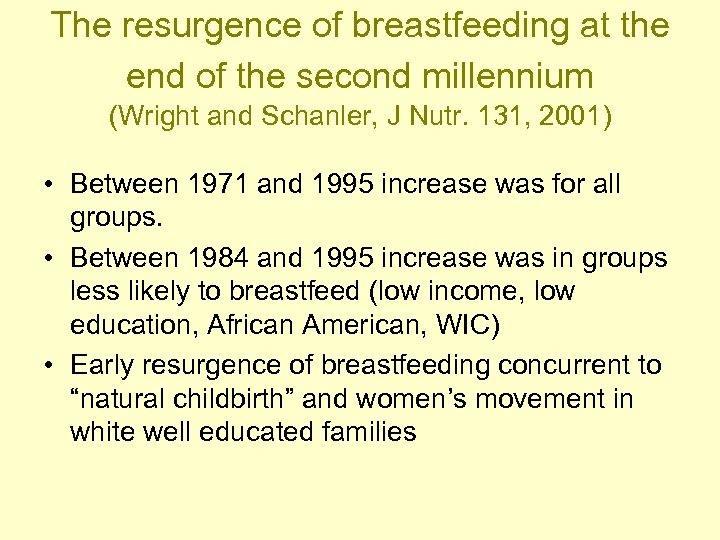 The resurgence of breastfeeding at the end of the second millennium (Wright and Schanler,
