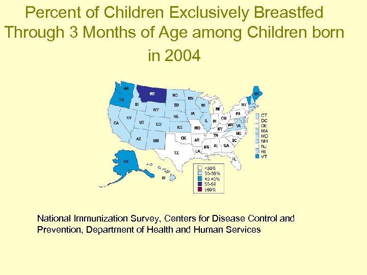 Percent of Children Exclusively Breastfed Through 3 Months of Age among Children born in