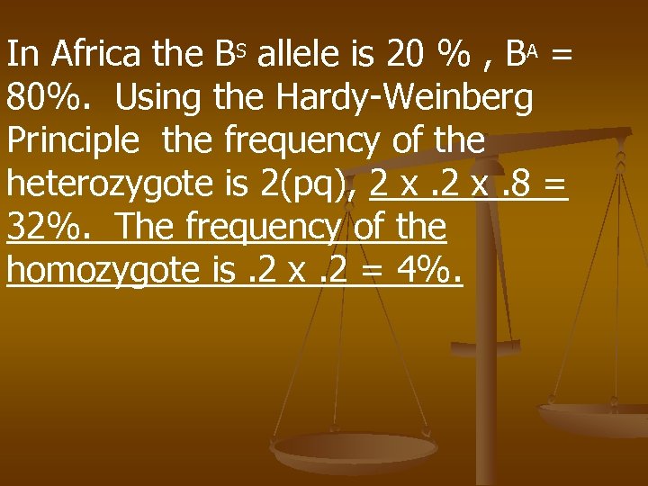 In Africa the BS allele is 20 % , BA = 80%. Using the