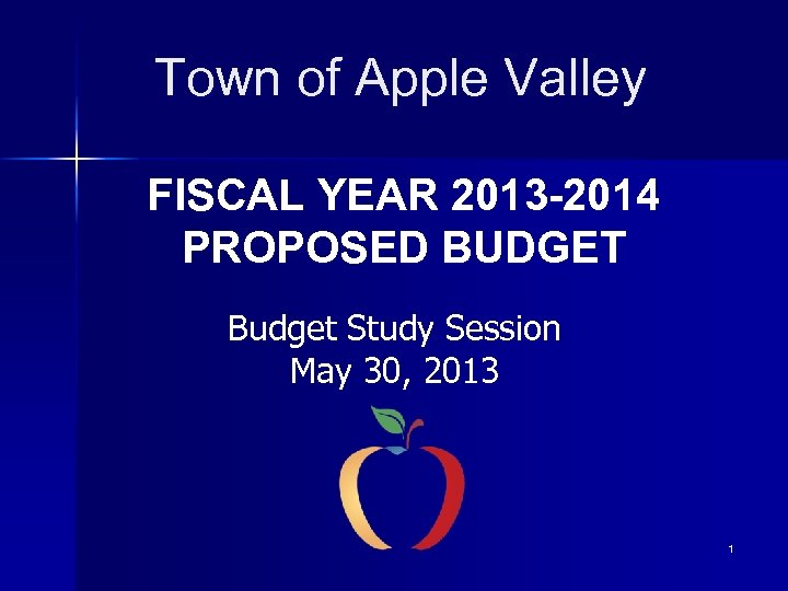 Town of Apple Valley FISCAL YEAR 2013 -2014 PROPOSED BUDGET Budget Study Session May