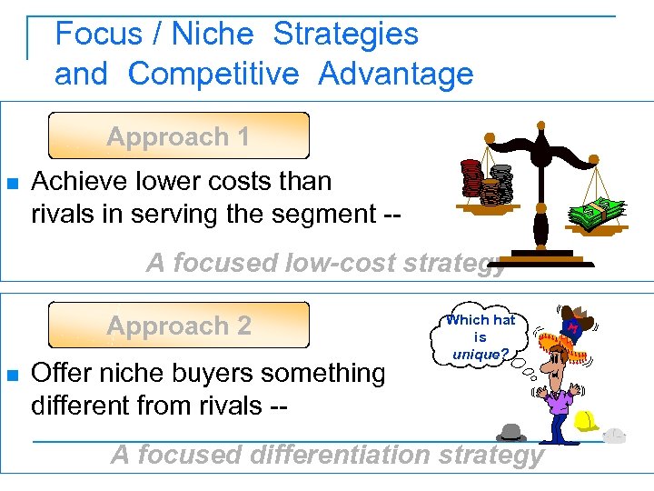 Focus / Niche Strategies and Competitive Advantage Approach 1 n Achieve lower costs than
