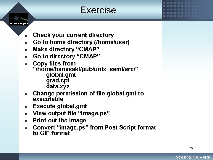 Exercise LOGO PRism project n n n n n Check your current directory Go