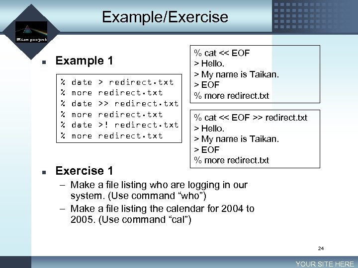 Example/Exercise LOGO PRism project n Example 1 % % % n date more >