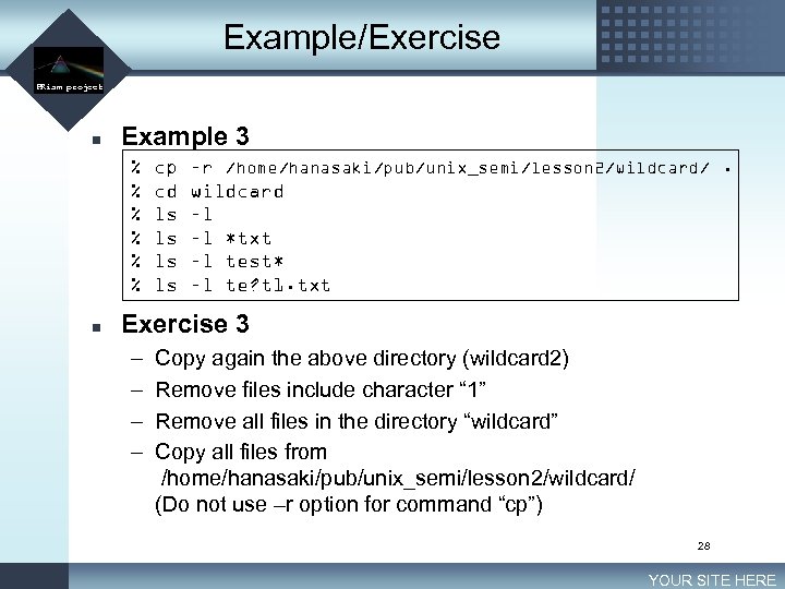 Example/Exercise LOGO PRism project n Example 3 % % % n cp cd ls