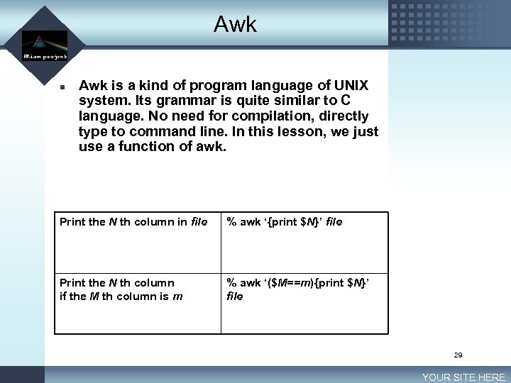 Awk LOGO PRism project n Awk is a kind of program language of UNIX