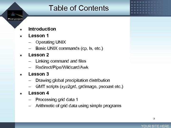 Table of Contents LOGO PRism project n n Introduction Lesson 1 – – n