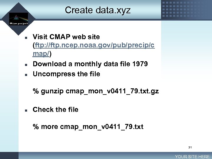 Create data. xyz LOGO PRism project n n n Visit CMAP web site (ftp: