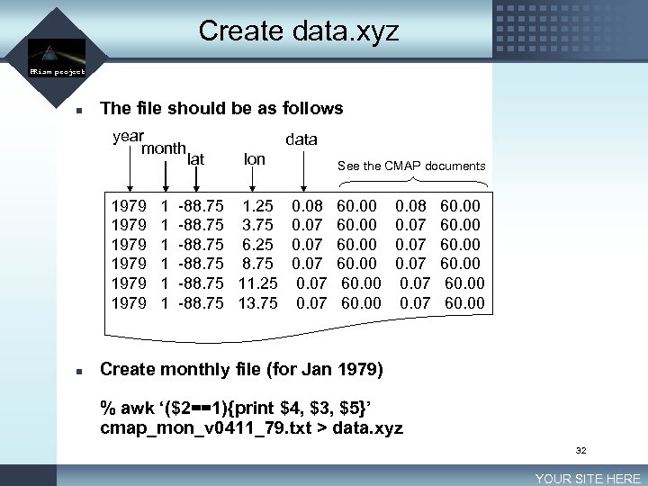 Create data. xyz LOGO PRism project n The file should be as follows year