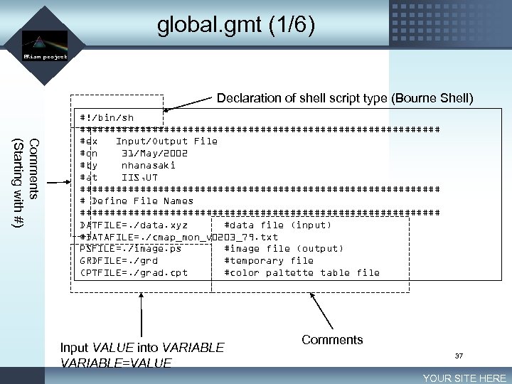 global. gmt (1/6) LOGO PRism project Declaration of shell script type (Bourne Shell) Comments