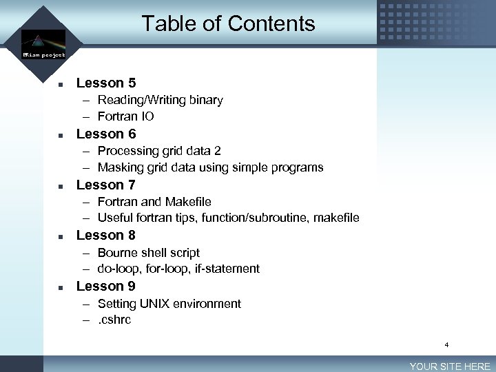 Table of Contents LOGO PRism project n Lesson 5 – Reading/Writing binary – Fortran