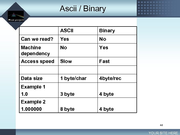 Ascii / Binary LOGO PRism project ASCII Binary Can we read? Yes No Machine