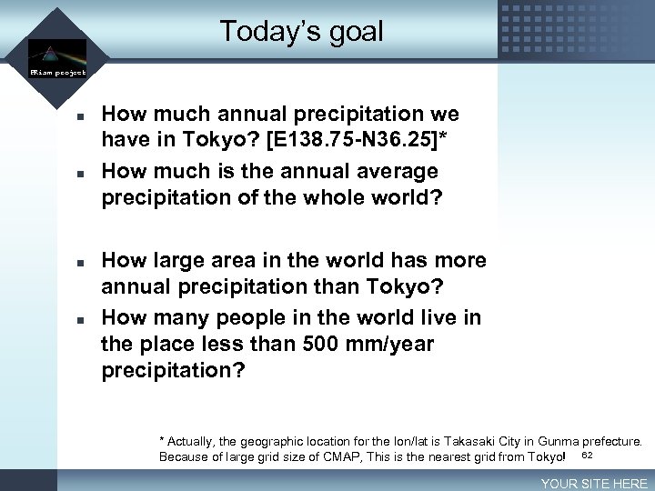 Today’s goal LOGO PRism project n n How much annual precipitation we have in