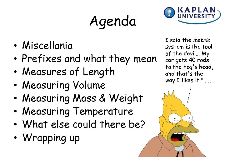 Agenda • • Miscellania Prefixes and what they mean Measures of Length Measuring Volume