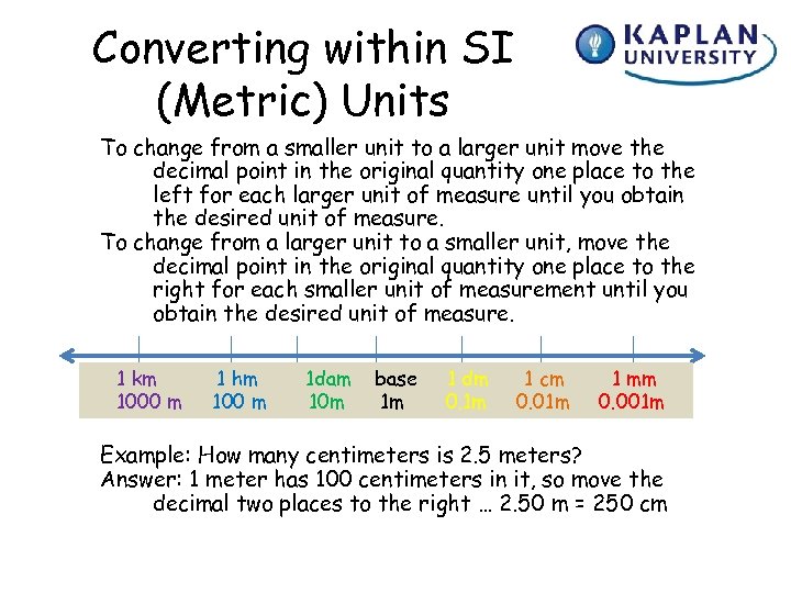 Converting within SI (Metric) Units To change from a smaller unit to a larger