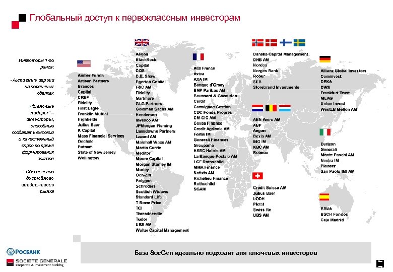 Глобальный доступ к первоклассным инвесторам Инвесторы 1 -го ранга: - Активные игроки на первичных