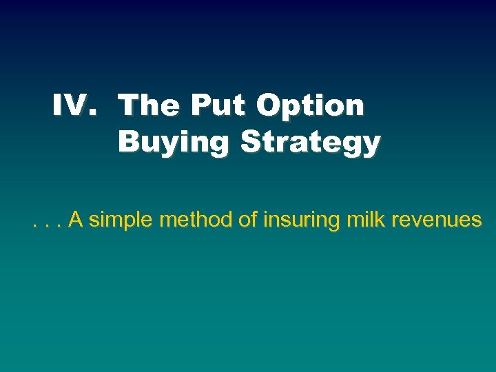 IV. The Put Option Buying Strategy. . . A simple method of insuring milk