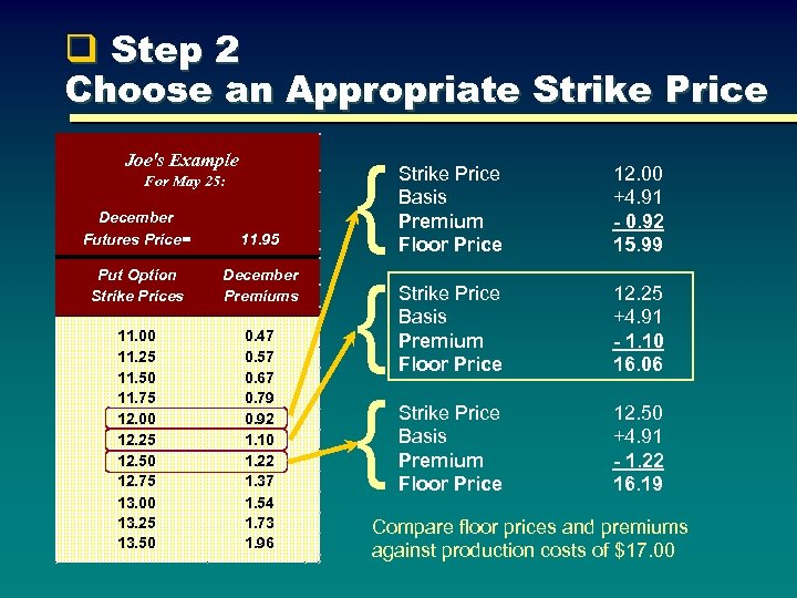 q Step 2 Choose an Appropriate Strike Price Joe's Example For May 25: December