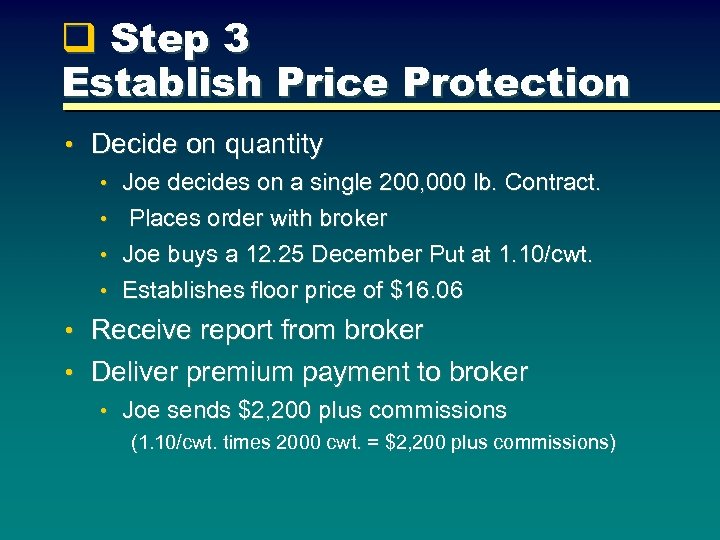 q Step 3 Establish Price Protection • Decide on quantity • Joe decides on