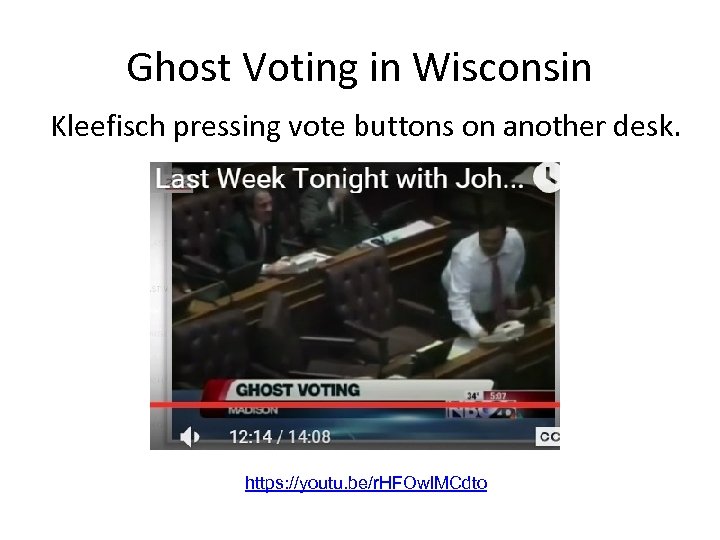 Ghost Voting in Wisconsin Kleefisch pressing vote buttons on another desk. https: //youtu. be/r.