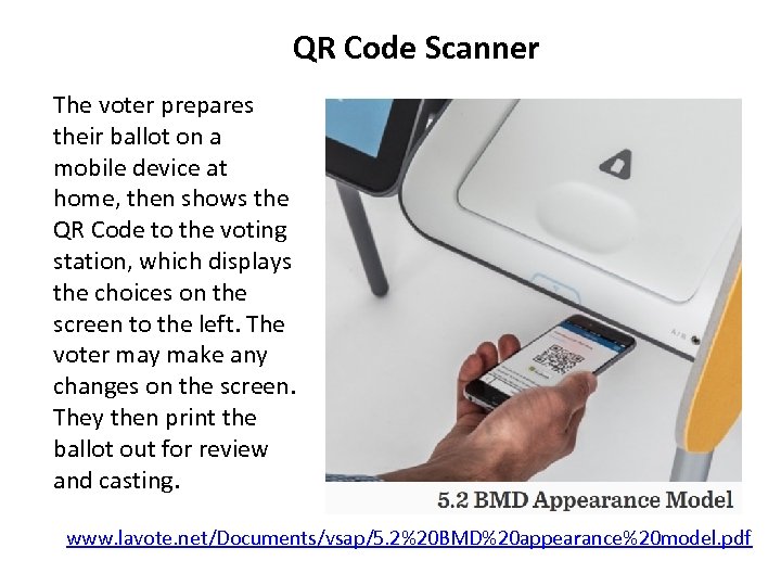QR Code Scanner The voter prepares their ballot on a mobile device at home,