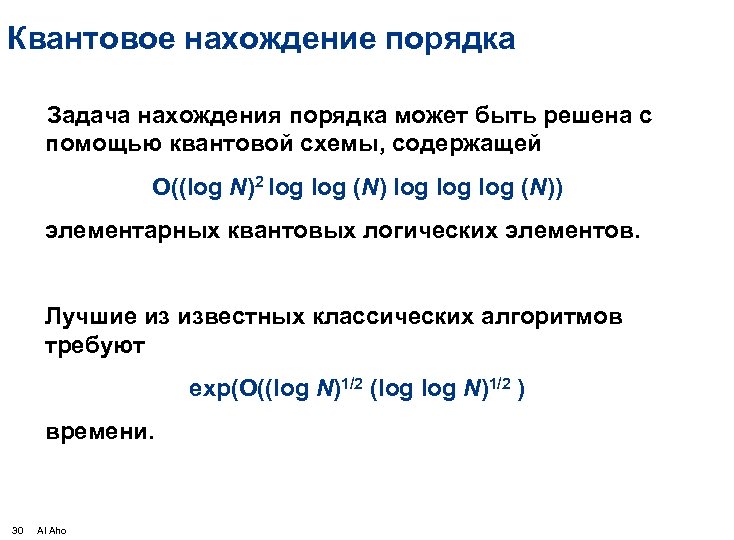 Квантовое нахождение порядка Задача нахождения порядка может быть решена с помощью квантовой схемы, содержащей