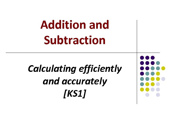 Addition and Subtraction Calculating efficiently and accurately [KS 1] 