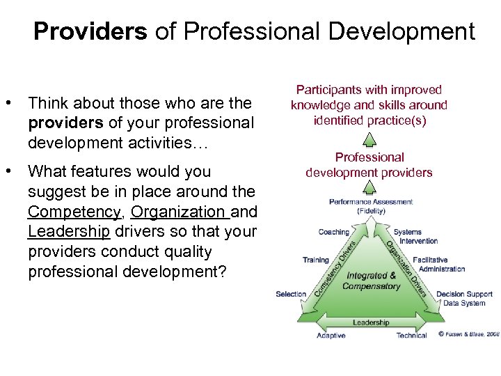  Providers of Professional Development • Think about those who are the providers of