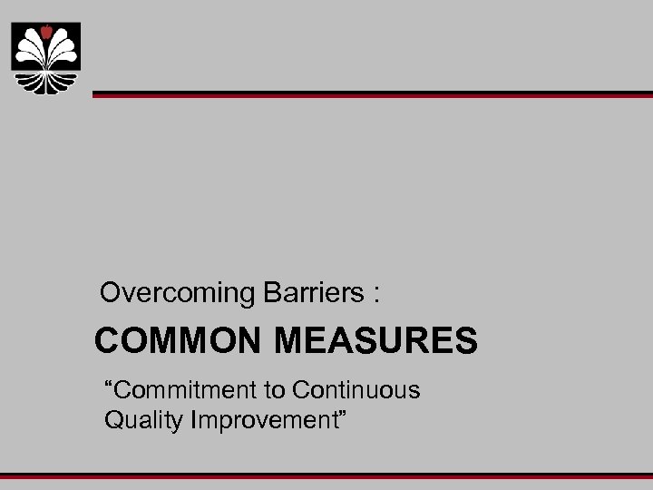 Overcoming Barriers : COMMON MEASURES “Commitment to Continuous Quality Improvement” 