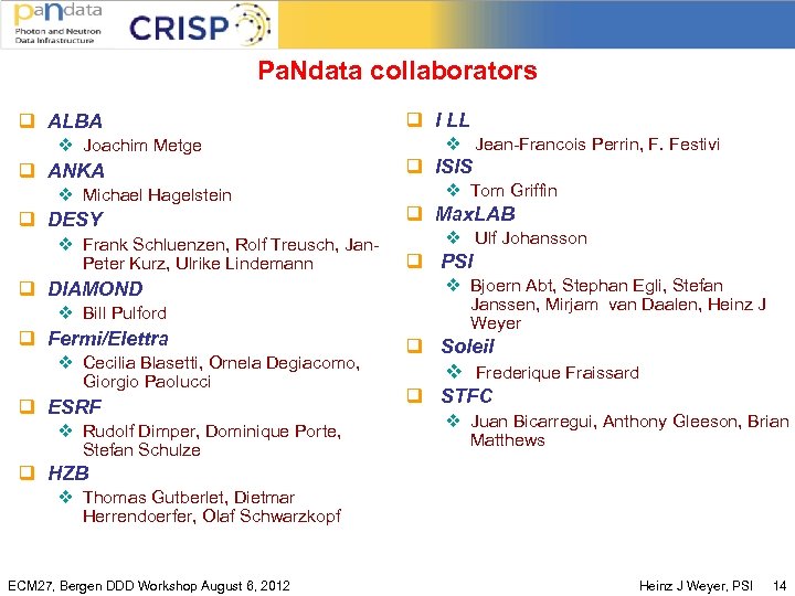 Pa. Ndata collaborators q ALBA v Joachim Metge q ANKA v Michael Hagelstein q