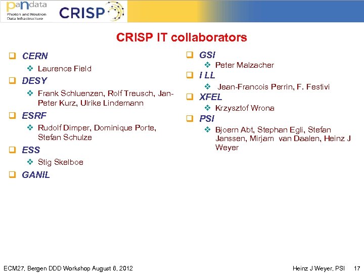 CRISP IT collaborators q CERN v Laurence Field q DESY v Frank Schluenzen, Rolf
