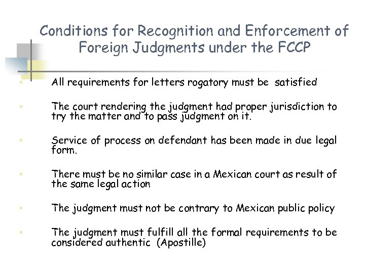 Conditions for Recognition and Enforcement of Foreign Judgments under the FCCP § All requirements