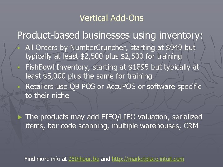 Vertical Add-Ons Product-based businesses using inventory: All Orders by Number. Cruncher, starting at $949
