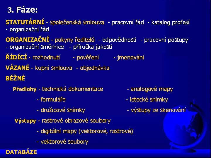 3. Fáze: STATUTÁRNÍ - společenská smlouva - pracovní řád - katalog profesí - organizační