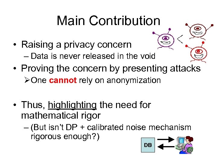 Main Contribution • Raising a privacy concern – Data is never released in the