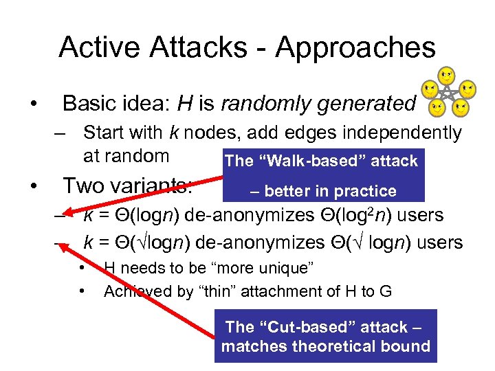 Active Attacks - Approaches • Basic idea: H is randomly generated – Start with