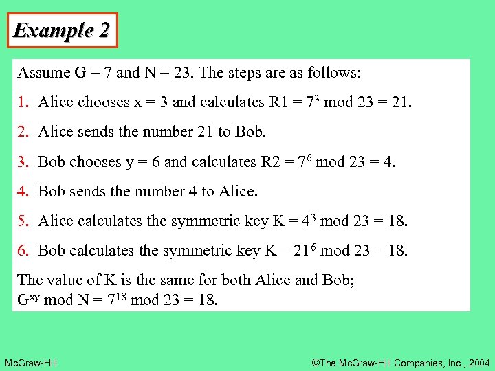 Example 2 Assume G = 7 and N = 23. The steps are as