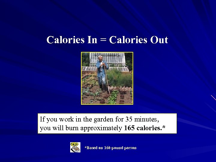 Calories In = Calories Out If you work in the garden for 35 minutes,