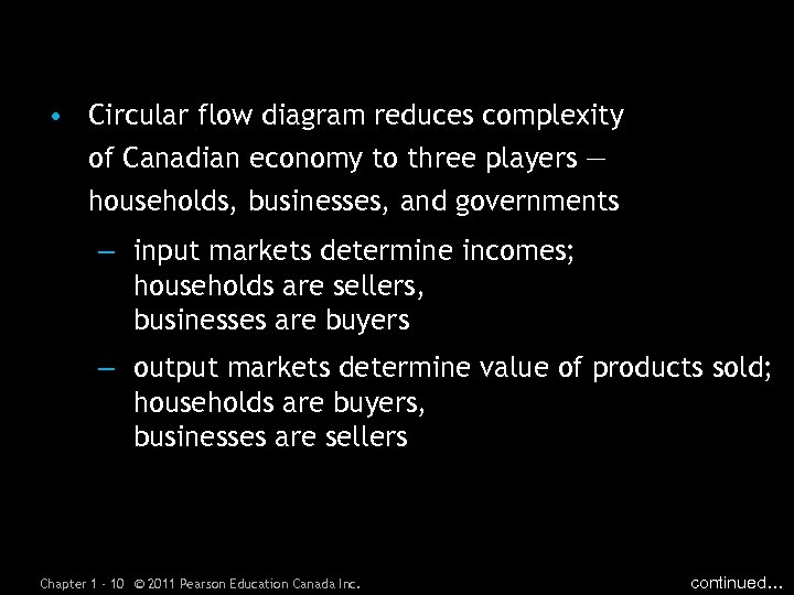  • Circular flow diagram reduces complexity of Canadian economy to three players —