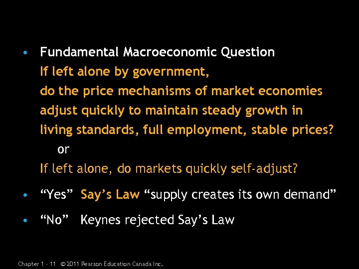  • Fundamental Macroeconomic Question If left alone by government, do the price mechanisms