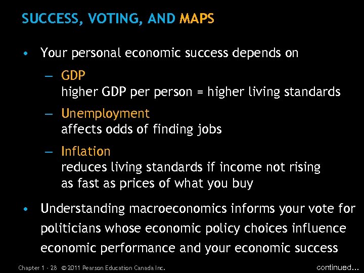 SUCCESS, VOTING, AND MAPS • Your personal economic success depends on – GDP higher