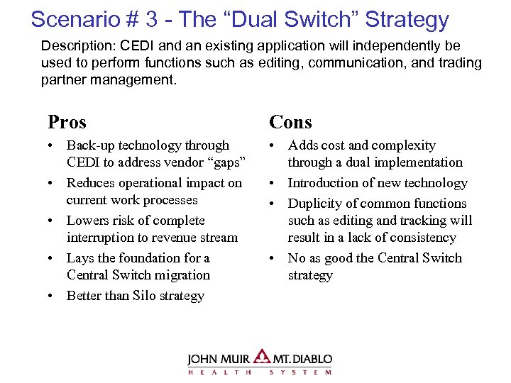 Scenario # 3 - The “Dual Switch” Strategy Description: CEDI and an existing application