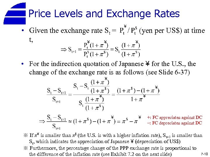 Price Levels and Exchange Rates • Given the exchange rate St = t, ¥