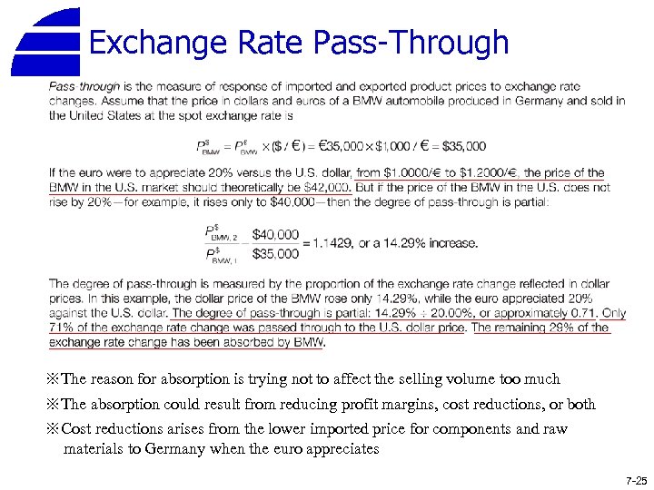Exchange Rate Pass-Through ※The reason for absorption is trying not to affect the selling