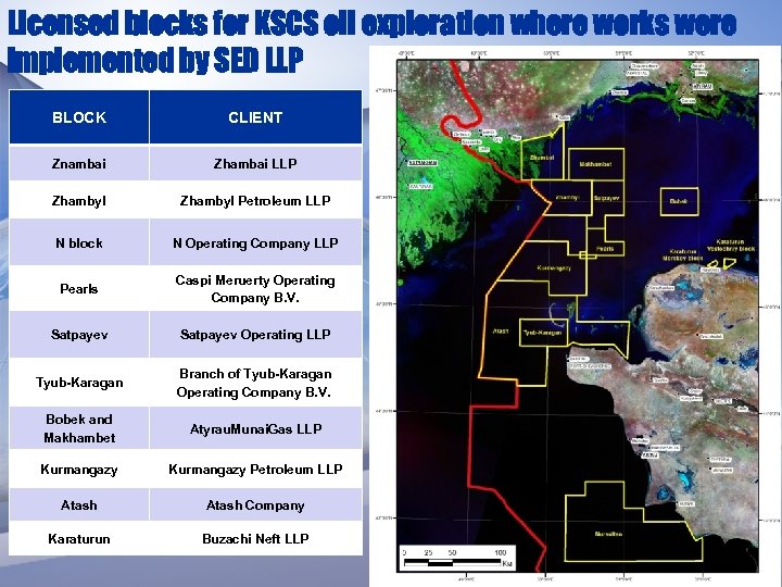 Licensed blocks for KSCS oil exploration where works were implemented by SED LLP BLOCK