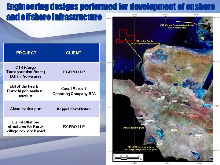 Engineering designs performed for development of onshore and offshore infrastructure PROJECT CLIENT CTR (Cargo