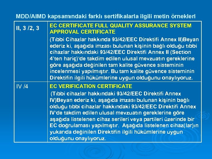 MDD/AIMD kapsamındaki farklı sertifikalarla ilgili metin örnekleri II, 3 /2, 3 EC CERTIFICATE FULL
