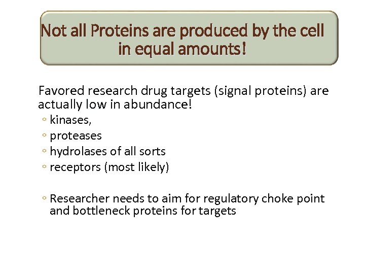 Not all Proteins are produced by the cell in equal amounts! Favored research drug